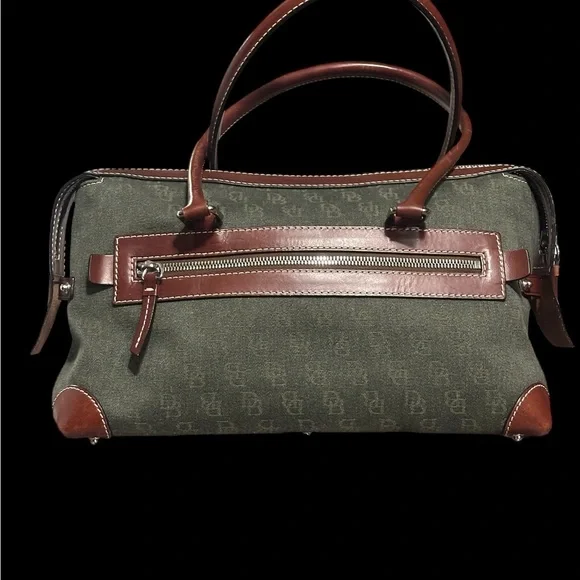 Rooney & Bourke Vintage Shoulder Bag Green Canvas with Brown Leather Trim/Accent - Picture 3 of 17